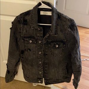 Black distressed denim jacket